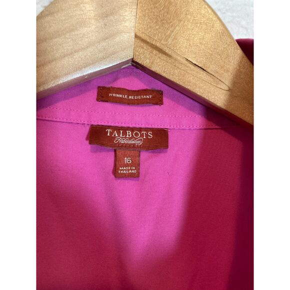Talbots Haberdashery Top Womens 16 Hot Pink Button Up Wrinkle‎ Resistant Cotton - Picture 12 of 12